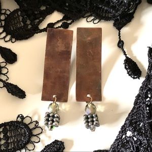 Handcrafted Cut Copper With Silver Dangle Post Earrings